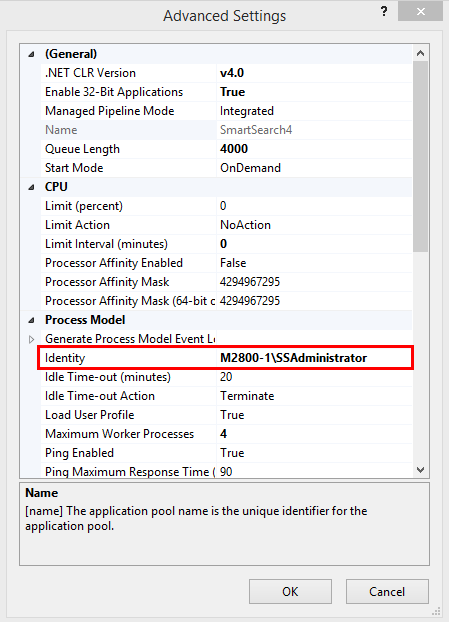 Identity in the Advanced Settings