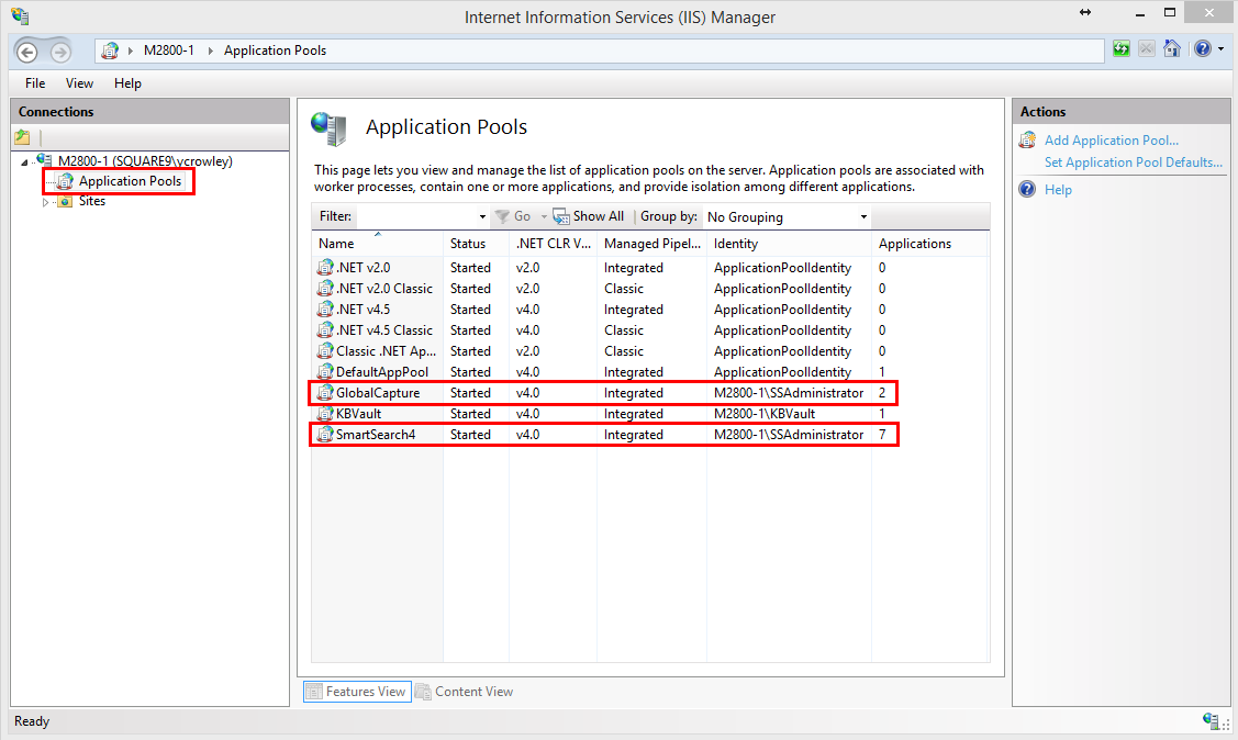 Application Pools in the IIS Manager