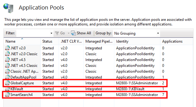 Run the GlobalCapture and SmartSearch Application Pools