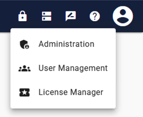 GlobalSearch go admin menu with administration, user management, and license manager.