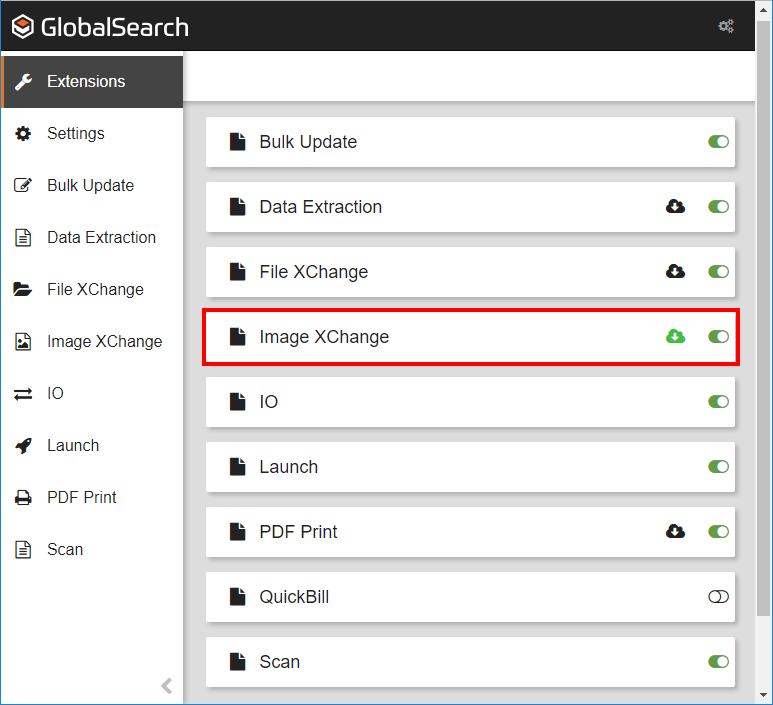 Extensions Manager with Image XChange indicated.