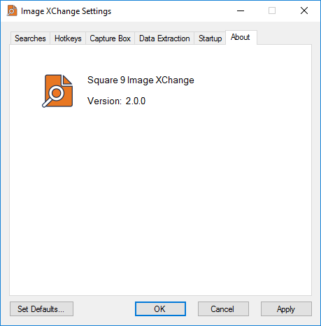 Image XChange Settings About Tab