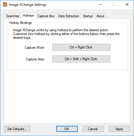 Image XChange Settings Hotkeys Tab