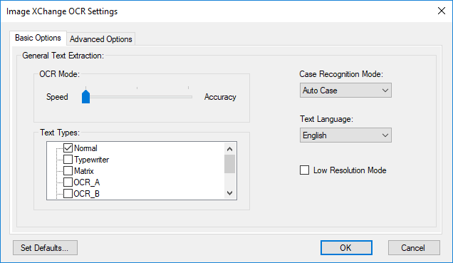 Image XChange Advanced OCR Settings