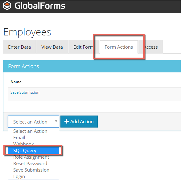 SQL Query Form Actions