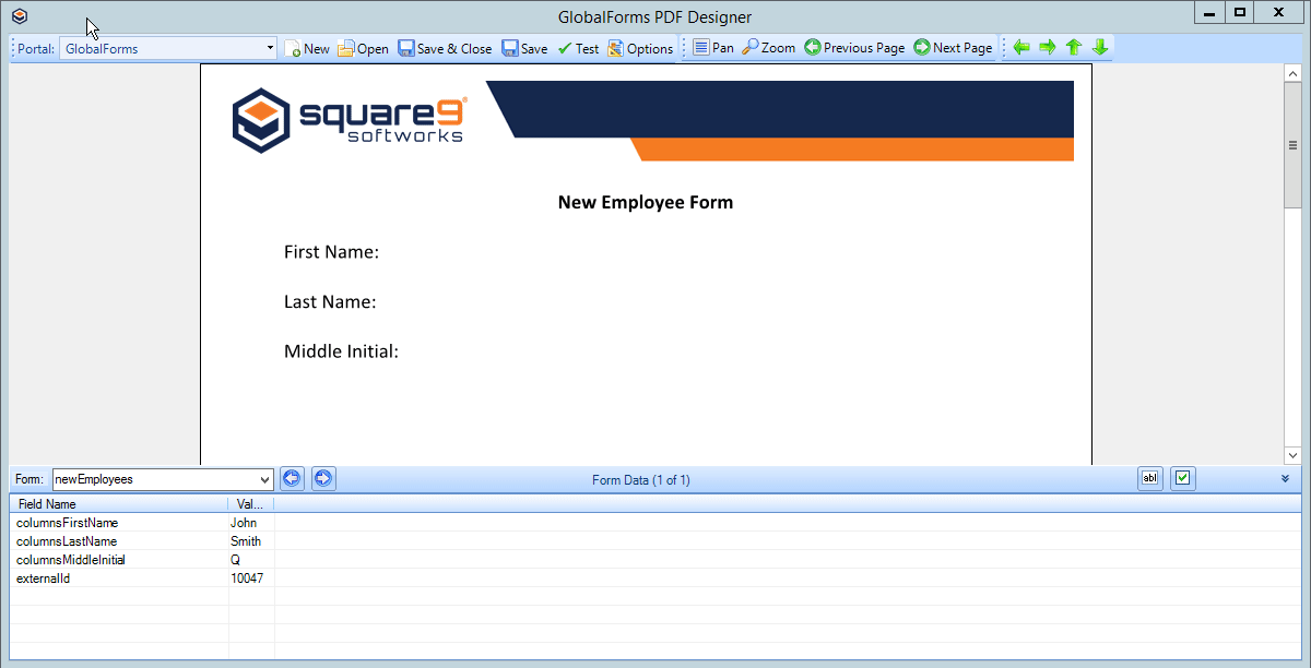 An animation showing how to drag elements from the Form Data table to the PDF.