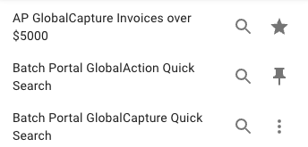 List of searches with one being pined and one being favorated.
