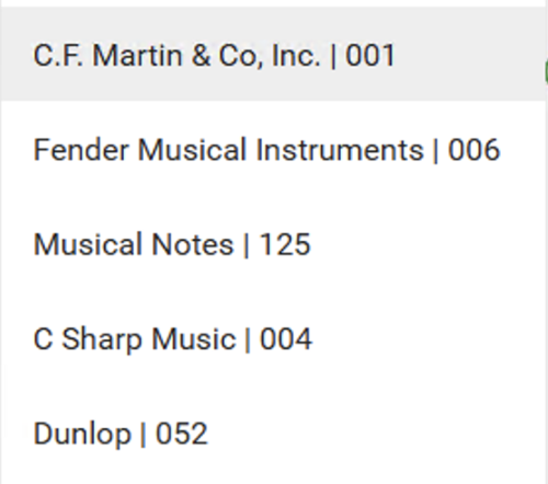 List as it appears for the Vendor Name field in GlobalCapture Validation.