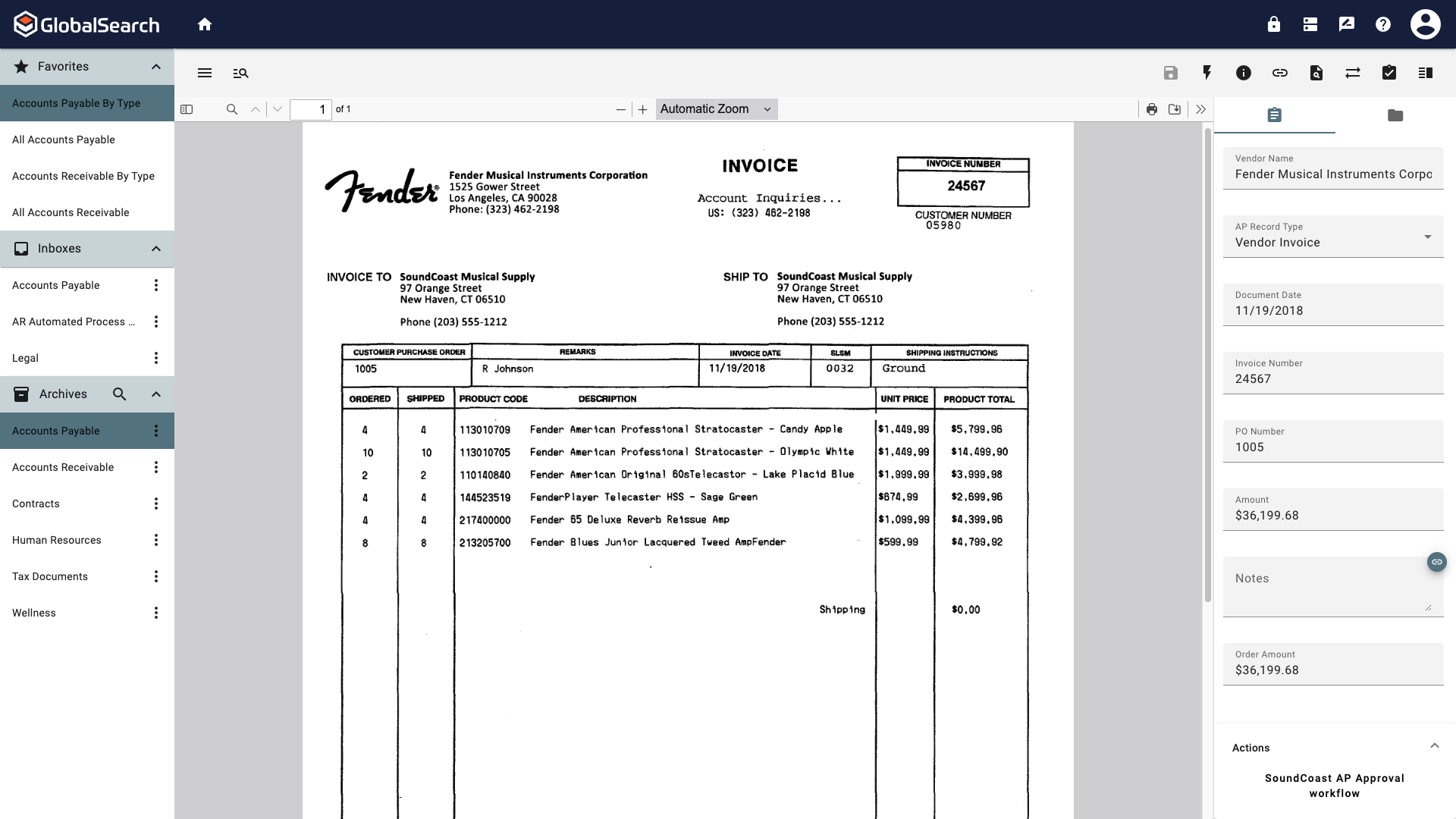 GlobalSearch Go Document Viewer document and data display.