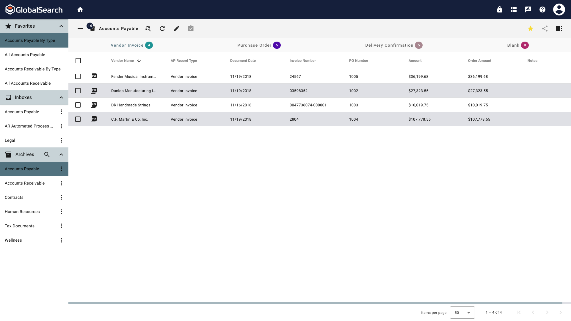 GlobalSearch Go Search Results display.