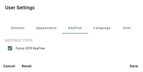 Keyfree tab in user settings options.