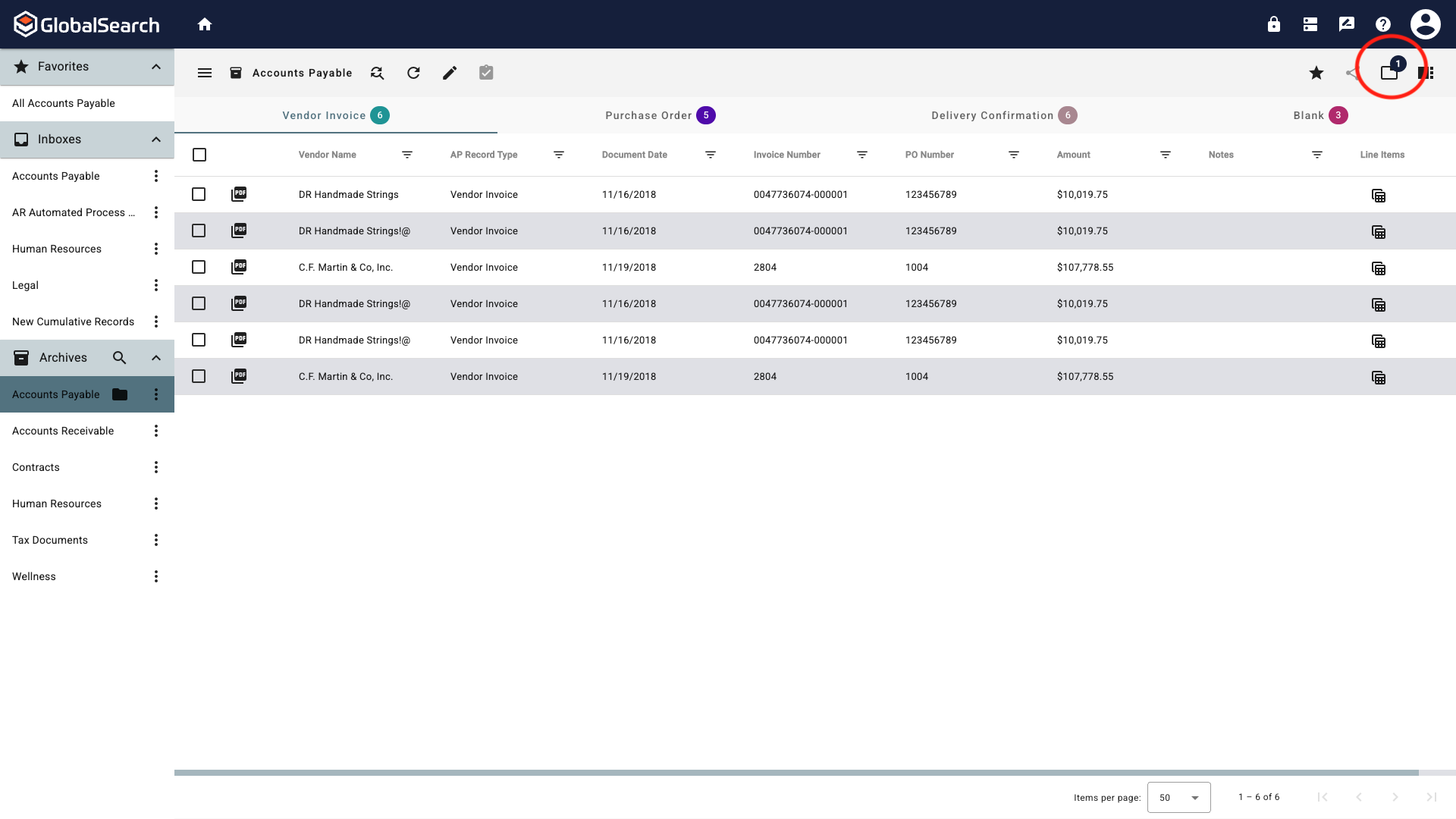 Open new documents icon in the toolbar of the search results view.