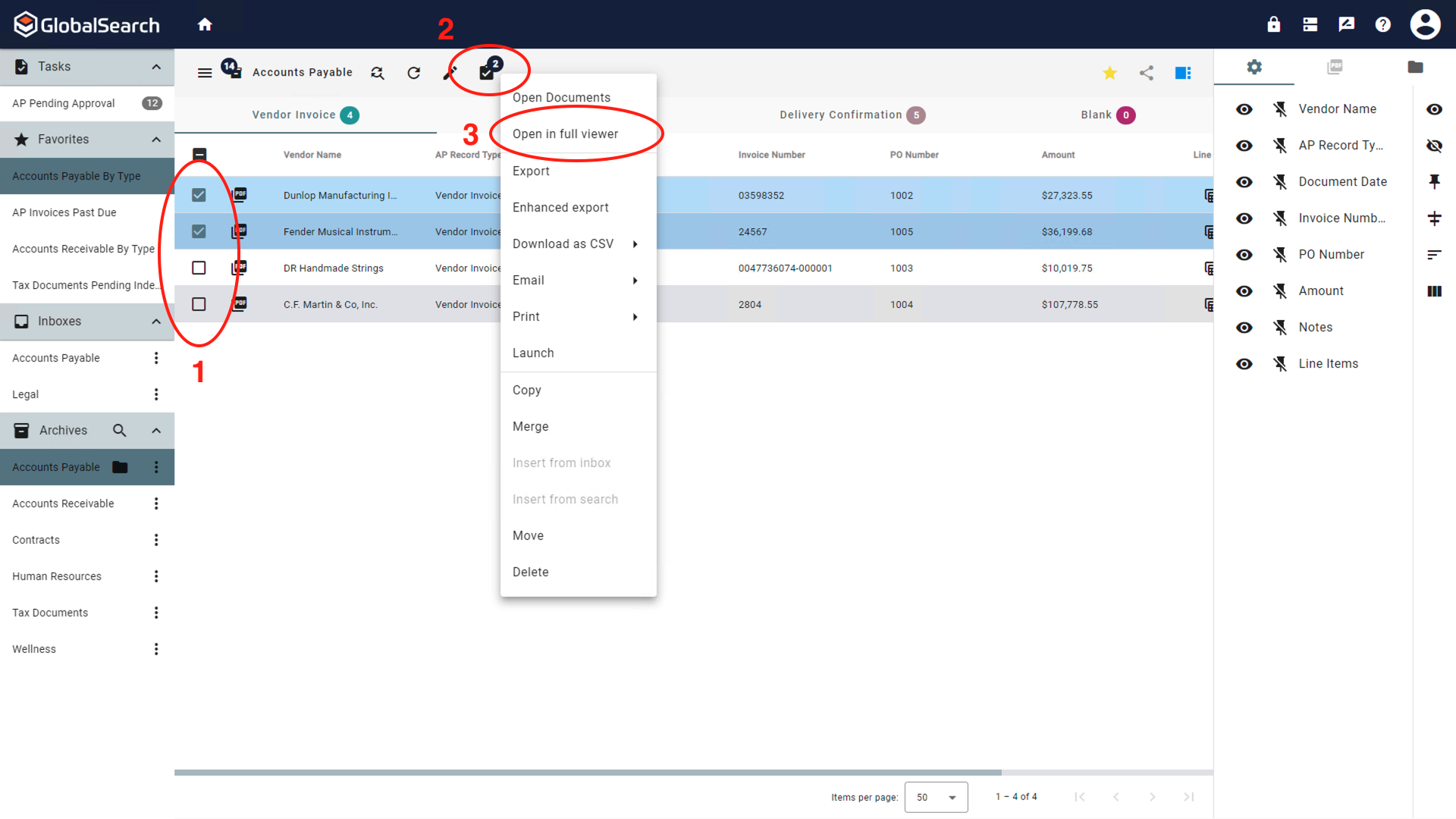 Opening multiple documents into the legacy globalsearch browser viewer.