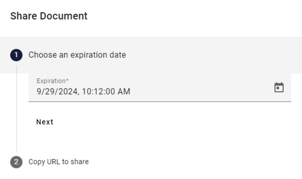 Share document prompt with Choose an expiration date selected.
