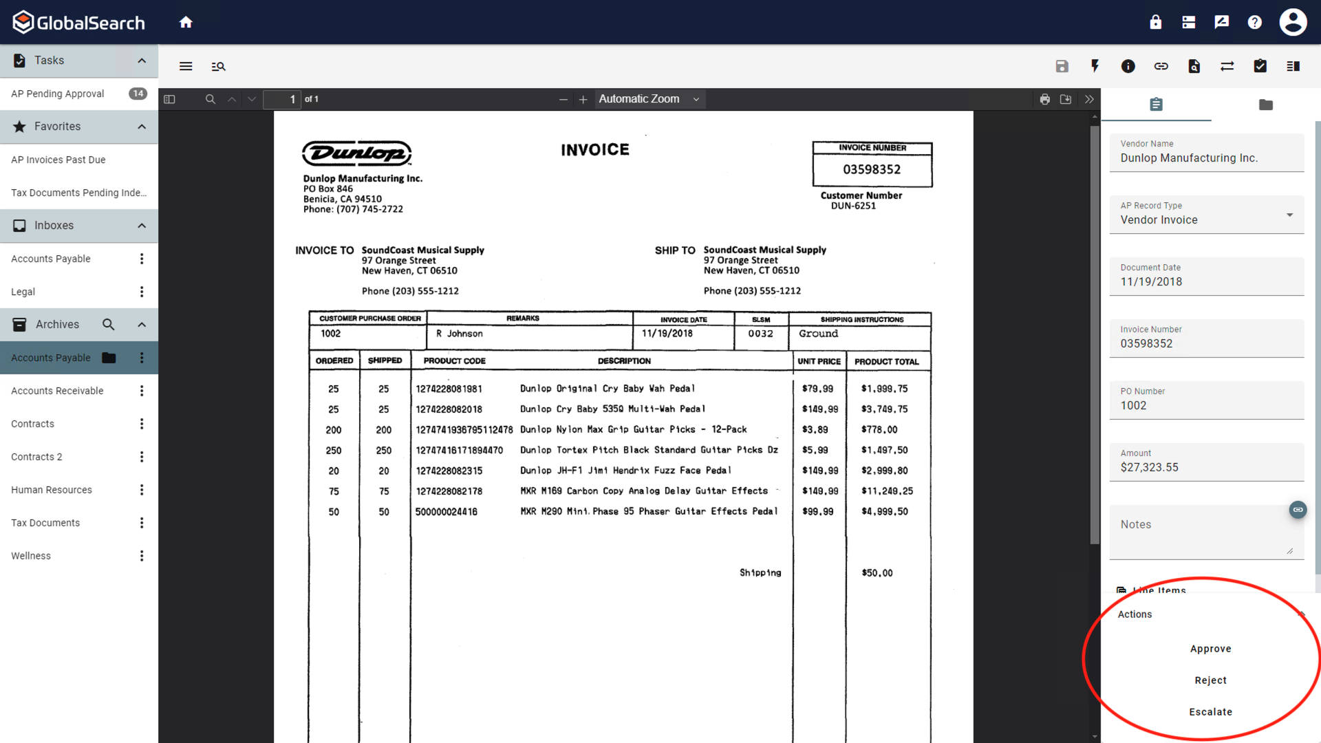 Available actions are available at the bottom of the indexer index fields view.