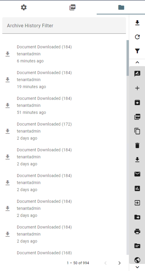 History for all documents in the archive.