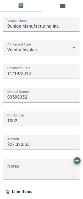 Indexer displaying the index fields view.