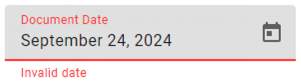 an incorrectly formatted date displays an error when entered into a date field.