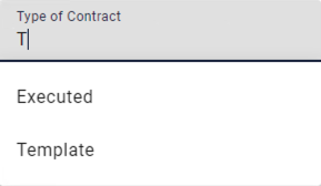 Type ahead showing list of options when T is typed.
