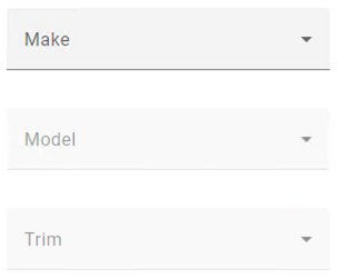 Make, Model, Trim list dependency. Model and Trim are not available until Make is selected.