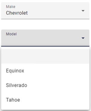 Chevy has been selected for the make, so chevy models become available in the model list.