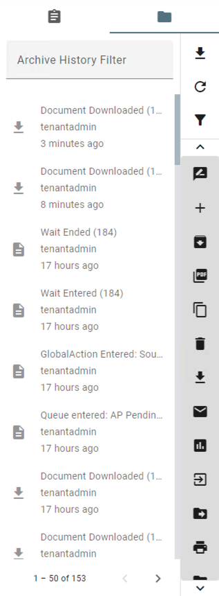 Indexer displaying document history.