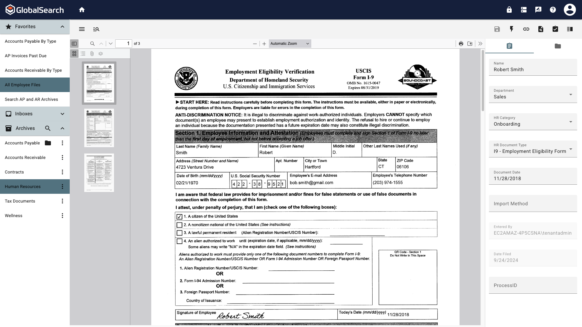 I9 form displayed in the document viewer.