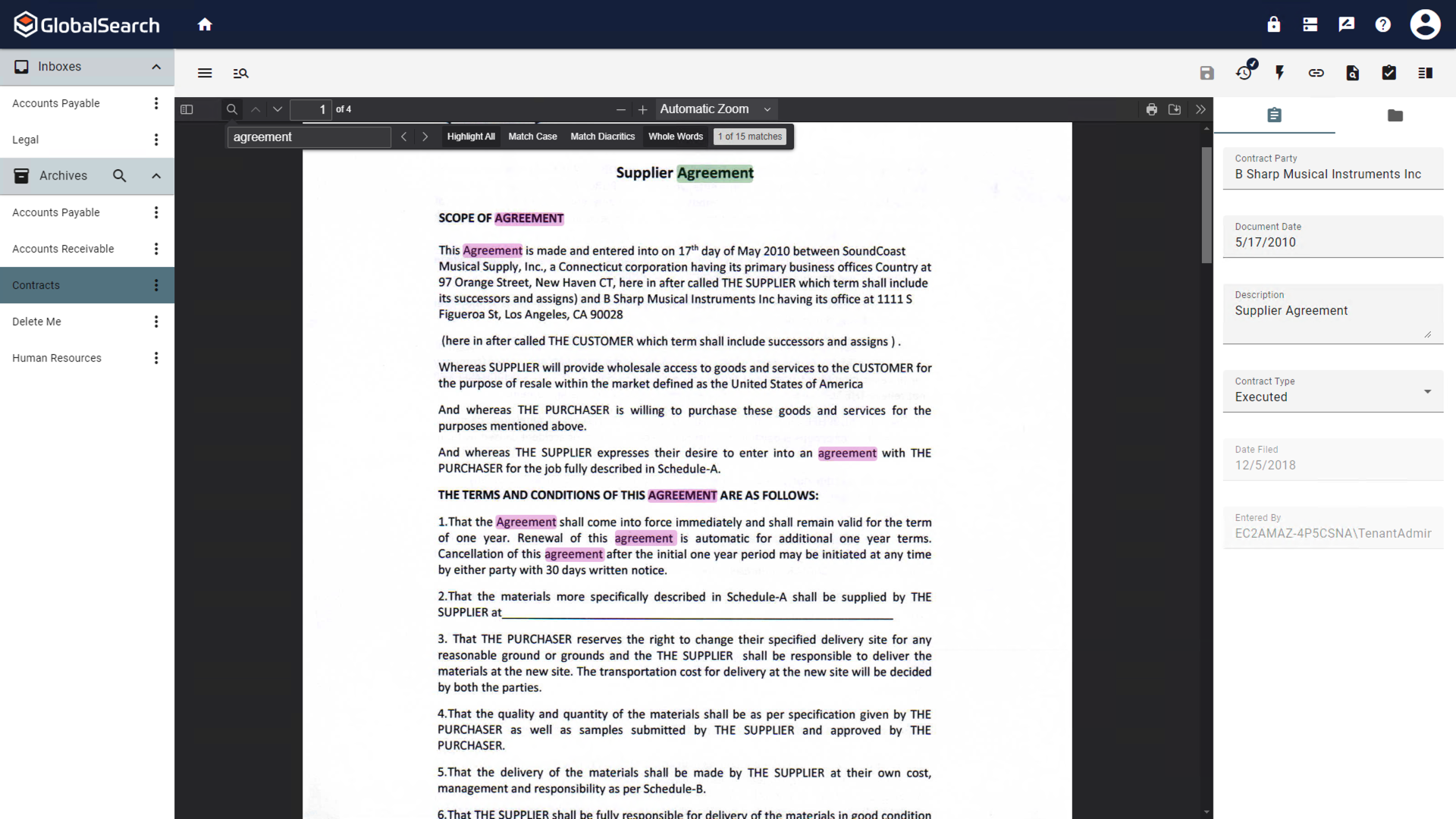 Content Search results have highlight all automatically turned on.