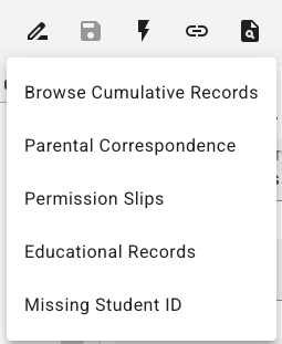 Selecting the related search icon in the document viewer displays a list of archive searches.