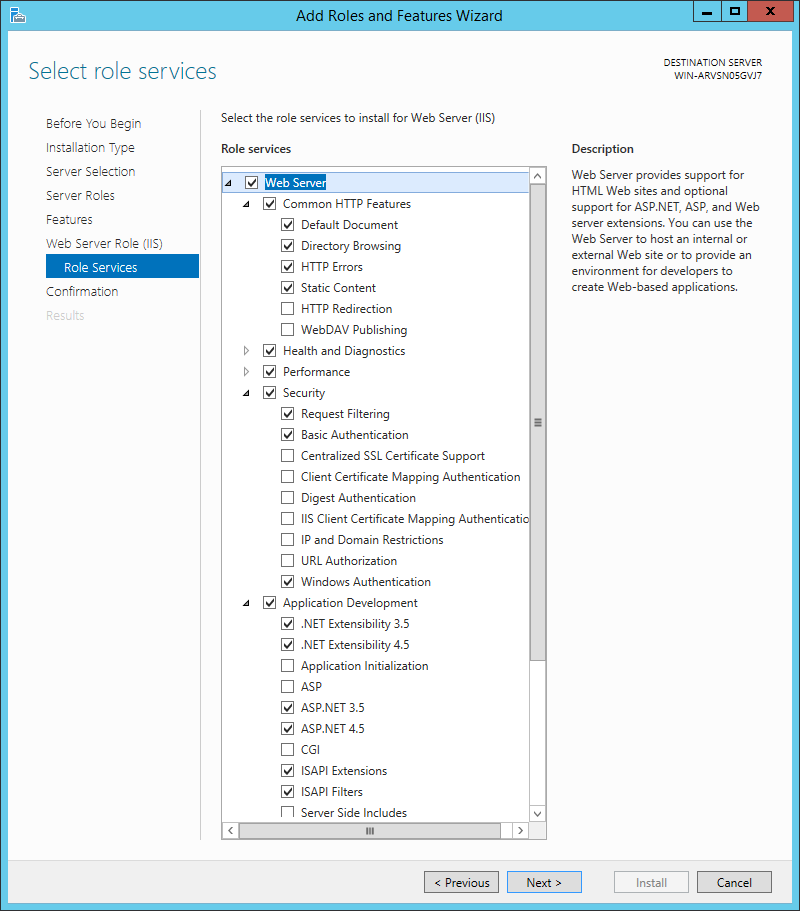 Windows IIS Role Services.