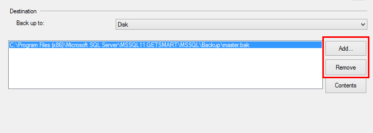 Backup destination in Back Up database.