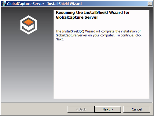 Shows the GlobalCapture Server Installation Wizard dialog box.