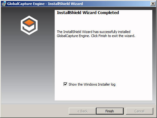 Shows the Installation Wizard Completed dialog box for the GlobalCapture Engine upgrade.