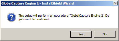The Do You Want to Upgrade GlobalCapture Engine 2 dialog.