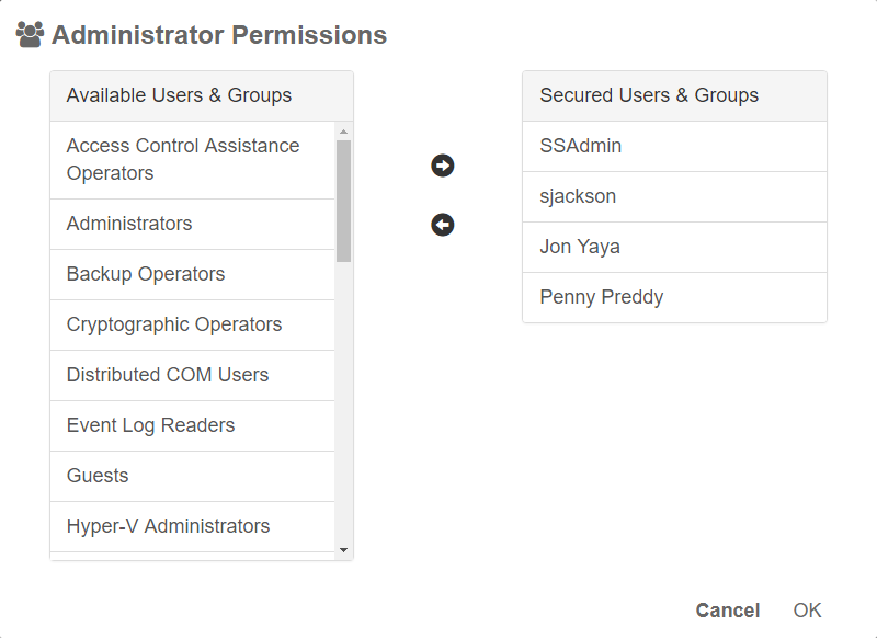 Administrator Permissions interface.