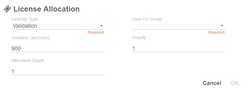 Shows the License Allocation interface.