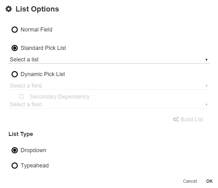 Shows the List Options interface.