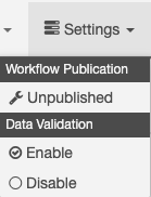 Settings menu expanded to display publication settings.