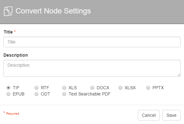 The Convert Node Settings dialog.