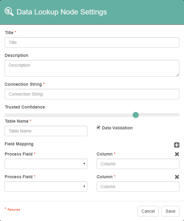 Data Lookup Node Settings dialog.