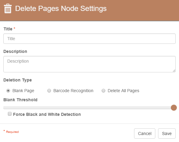 Delete Pages Node Settings dialog.