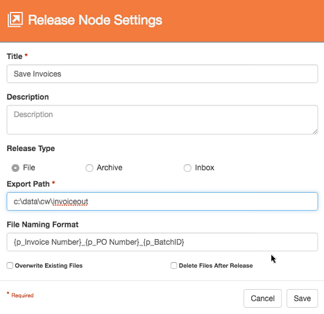 Release Nodes Settings dialog.
