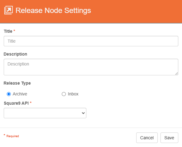 This image display the release node's properties when configured for releasing to an archive.