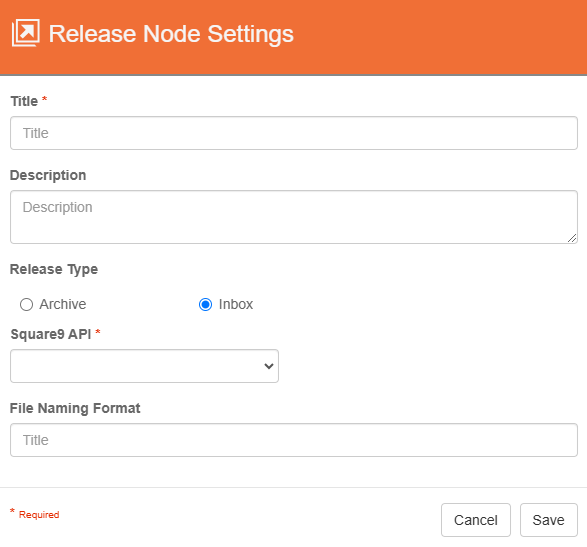 This image display the release node's properties when configured for releasing to an inbox.