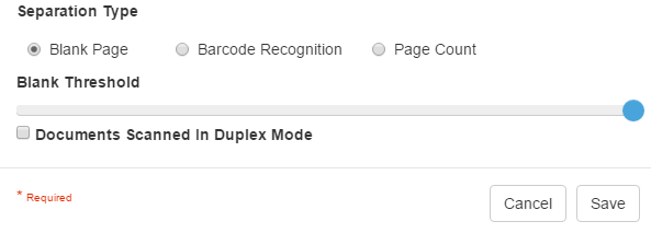 Separate Node Settings dialog with Separation Type Blank Page selected.