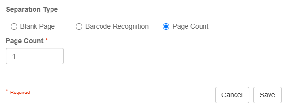 Page count separation text box to enter a page count.