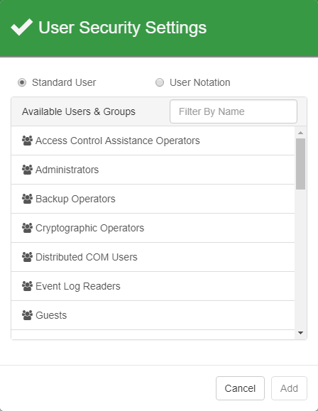 Validate Node User Security Settings with Standard Notation selected.