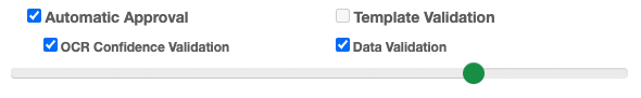 Automatic approval enabled with ocr confidence validation and data validation enabled and a slider for setting the ocr confidence threshold.