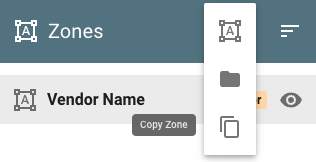 Add menu with create new zone, group zones, and copy options.