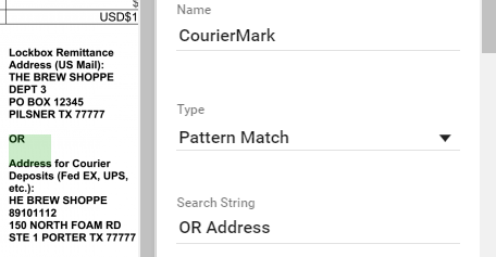 The Template Designer with an example of multi-line extraction and the Pattern Match Zone properties to create it